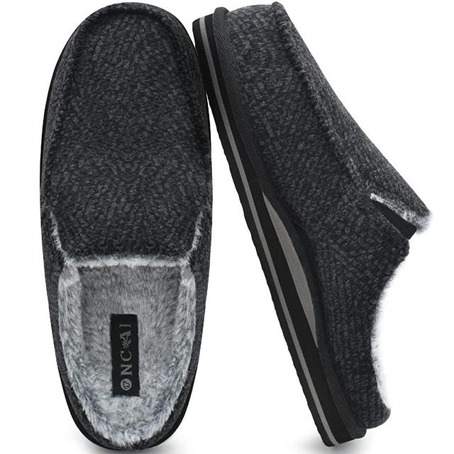 ONCAI Mens Clog Slippers with Arch Support Stripe Faux Fur Cotton-Blend High-Density Memory Foam Warm House Slippers Slip-on Indoor Outdoor Rubber Sole Size 7-14