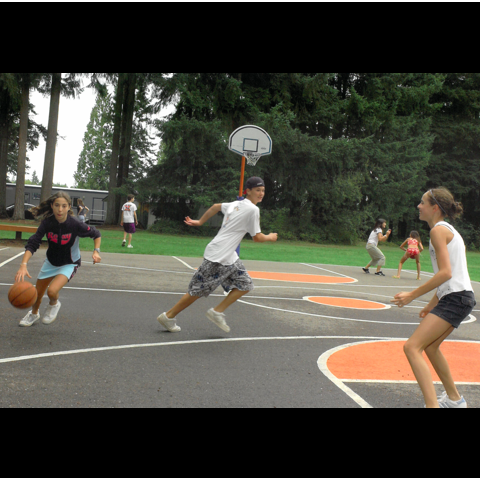 Playing 2 vs. 2 basketball at Hannah's Bat Mitzvah (Max and Hannah were on the same team)!