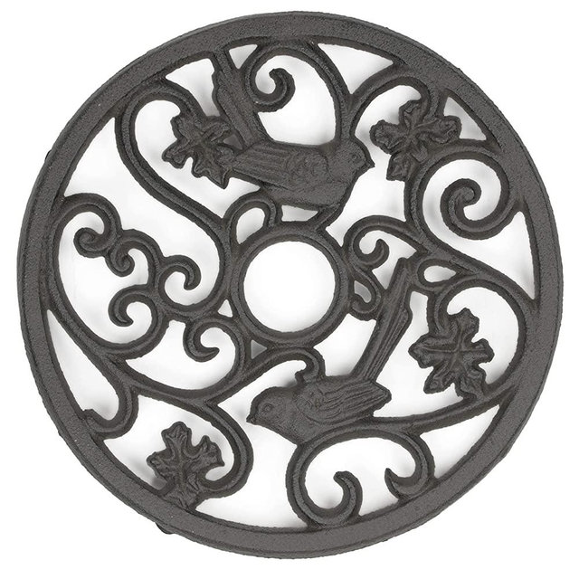 gasaré, Cast Iron Trivet, Metal Trivet, Decorative Birds, for Hot Dishes, Pots, Kitchen, Countertop, Dining Table, with Rubber Feet Caps, Solid Cast Iron, 7 ½ Inch Large, Rustic Brown Finish, 1 Unit