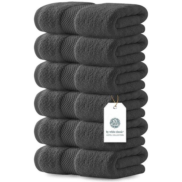 White Classic Luxury Hand Towels for Bathroom-Hotel-Spa-Kitchen-Set - Circlet Egyptian Cotton - 16x30 Inches - Set of 6, Charcoal Gray