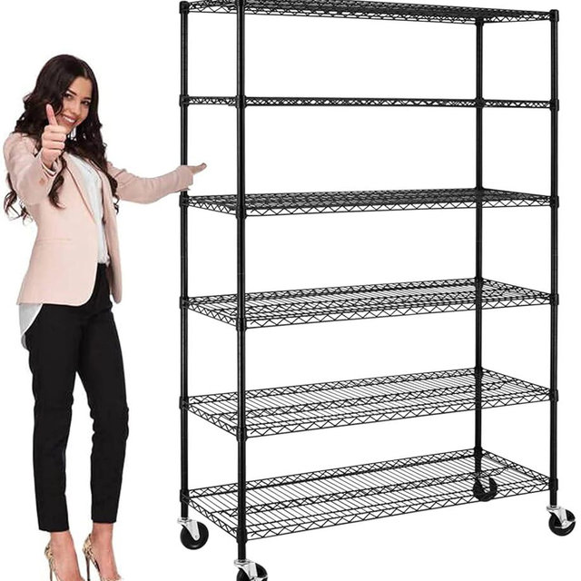 Storage Shelves 6000lbs Capacity, 6 Tier Metal Shelf on Casters 48" L×18" W×76" H Movable Heavy Duty Shelving Unit NSF Wire Shelf with Wheels for Restaurant Garage Pantry Garage Rack, Black