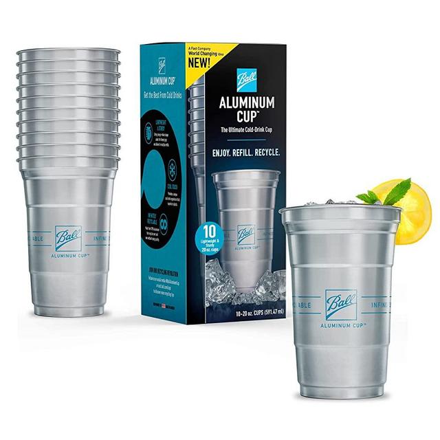 Ball Aluminum Cup | The Ultimate 100% Recyclable Cold-Drink Cup | 20 oz. Cup, 10 Cups Per Pack