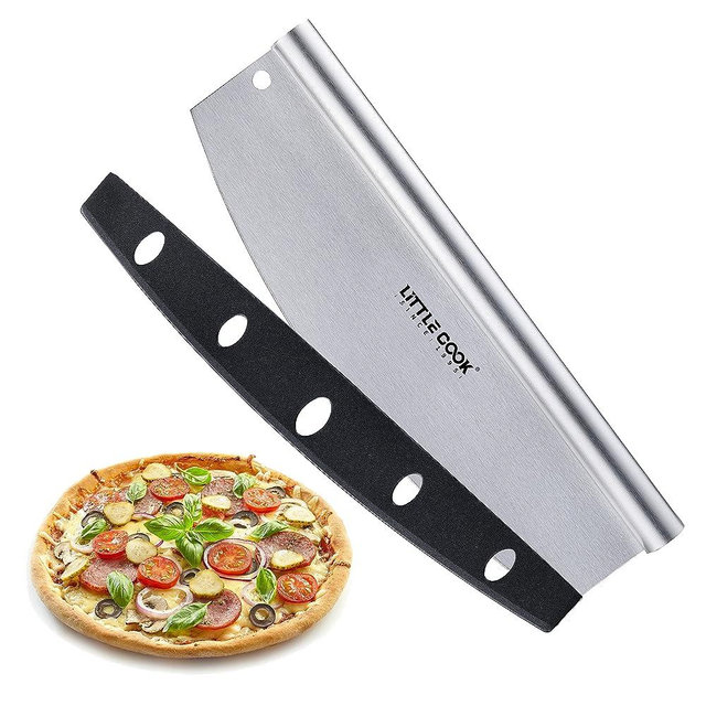 14" Pizza Cutter, Little Cook Ultra Sharp Stainless Steel Pizza Cutter Rocker with Cover, Pizza Knife Slicer for all Types of Quesadillas, Flatbreads, Brownies, Dishwasher Safe