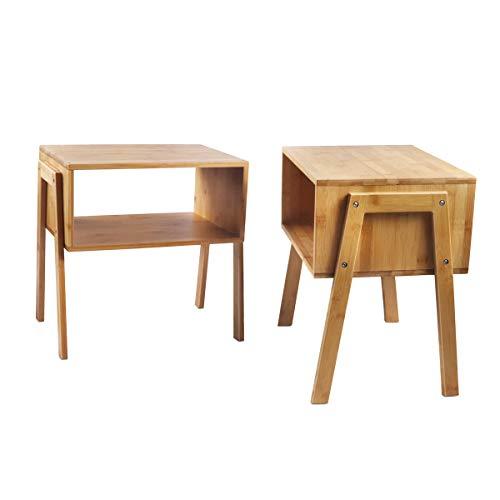 LASUAVY Bamboo Nightstand Stackable Side Table End Table Bedside Table, Set of 2 (16.911.4)