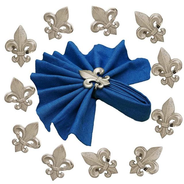 Spring Season Serviette Rings Set of 12, Fleur-di-lis Serviette Holders, Metal Napkin Rings Bulk for Party Decoration, Dinning Table, Everyday, Family Gatherings - A great Tabletop Décor - Silver