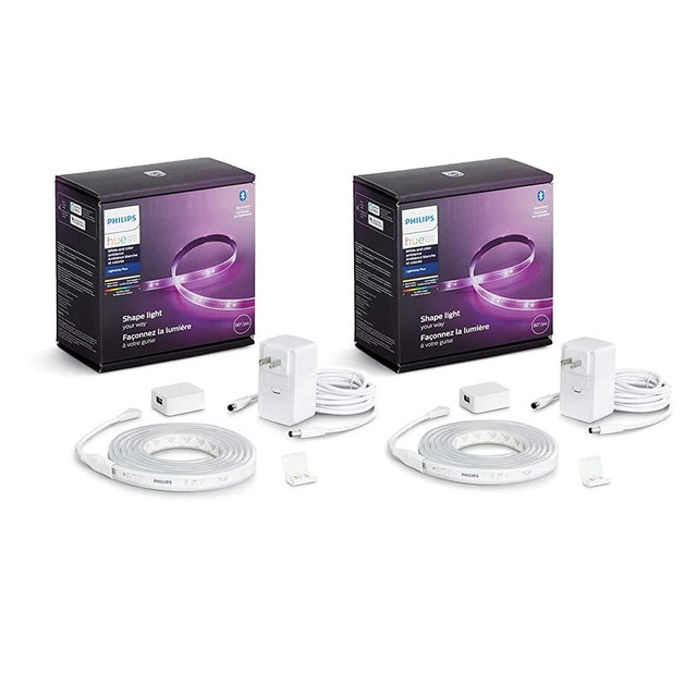 Philips Hue 2-Pack Bluetooth Smart Lightstrip Plus 2m/6ft Base Kit with Plug, (Voice Compatible with Amazon Alexa, Apple Homekit and Google Home), White (555334-2)