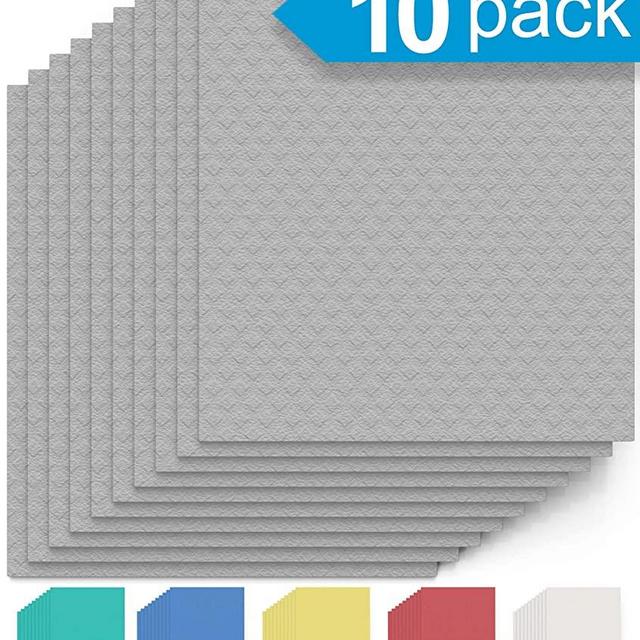 Swedish Dishcloth Cellulose Sponge Cloths - Bulk 10 Pack of Eco-Friendly No Odor Reusable Cleaning Cloths for Kitchen - Absorbent Dish Cloth Hand Towel (10 Dishcloths - Grey)