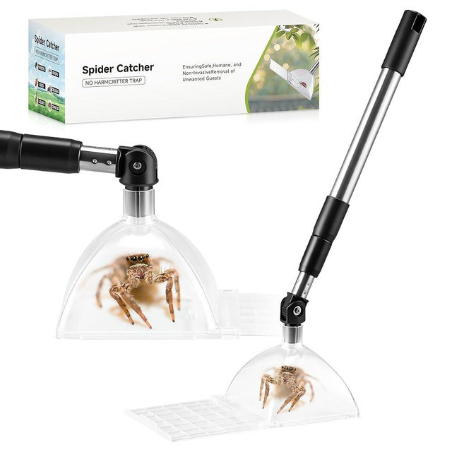Saillong 1 Pack Large Spider Catcher with Extendable Handle & 180° Rotating Head Contactless Spider Grabber Removes Release Spiders and Flies for indoor use, Bug Container for Safely Capturing Spiders