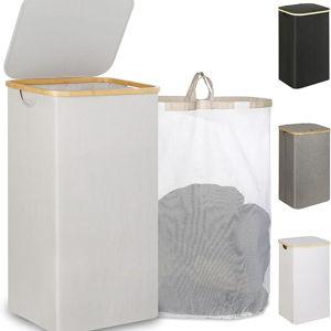 110L Laundry Basket with Lid, Laundry Hamper with Bamboo Handle,Clothes Basket Organizer with Removable Inner Bag for Clothes Toys Towels,Light Grey