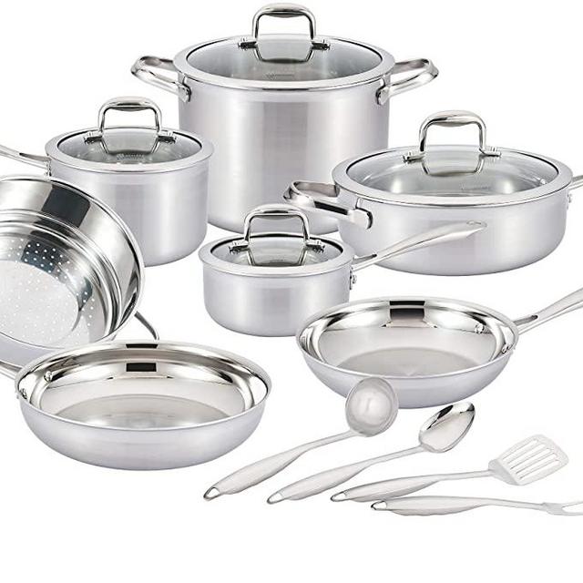 Nevlers Multi-Clad Stainless Steel Cookware Sets - 15 Piece Pots and Pans Set - Makes for a Great Cooking Set for Your Kitchen - It is Dishwasher Safe Too!