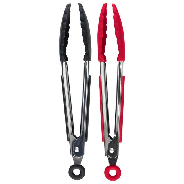 Tovolo® Stainless Steel Handled Mini Tongs in Black/Red (Set of 2)