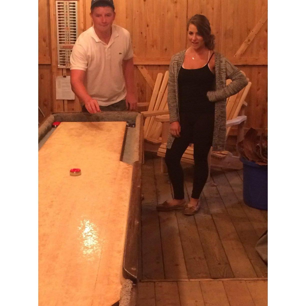 Competitive shuffle board games at grandpa's cottage at Lake Weslemkoon! I normally win ;)
