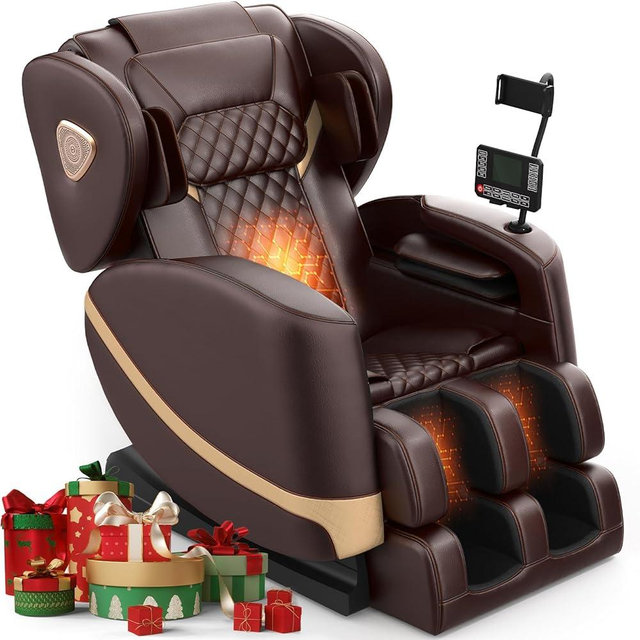 FURNIMAT 2025 Massage Chair Full Body, Zero Gravity Massage Chair with 10 Fix Rollers, Heating, Foot Massage, Auto Modes, Bluetooth Speaker, Touch Screen Controller (Brown Premium)