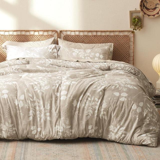 Bedsure King Comforter Set - 7 Pieces Beige Floral Bedding Sets King Bed in a Bag with Botanical Flowers Comforter, Sheets, Pillowcases & Shams