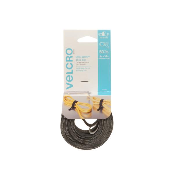 VELCRO Brand ONE-WRAP Cable Ties | Black Cord Organization Straps | Thin Pre-Cut Design | Wire Management for Organizing Home, Office and Data Centers, 8in x 1/2in Ties Gray & Black 50 ct