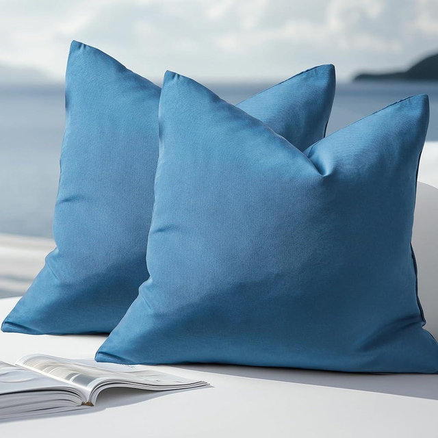 Polyaround Waterproof Outdoor Pillows, Feather and Down Filled Outdoor Throw Pillows Water-Resistant Decorative Premium Lumbar Pillow Pack of 2