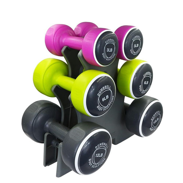 Body Sculpture Weights Set Free-Weight Dumbbell Set with Rack Set includes 3, 6 and 12 lb Weights ideal for men and women for small and large muscle groups