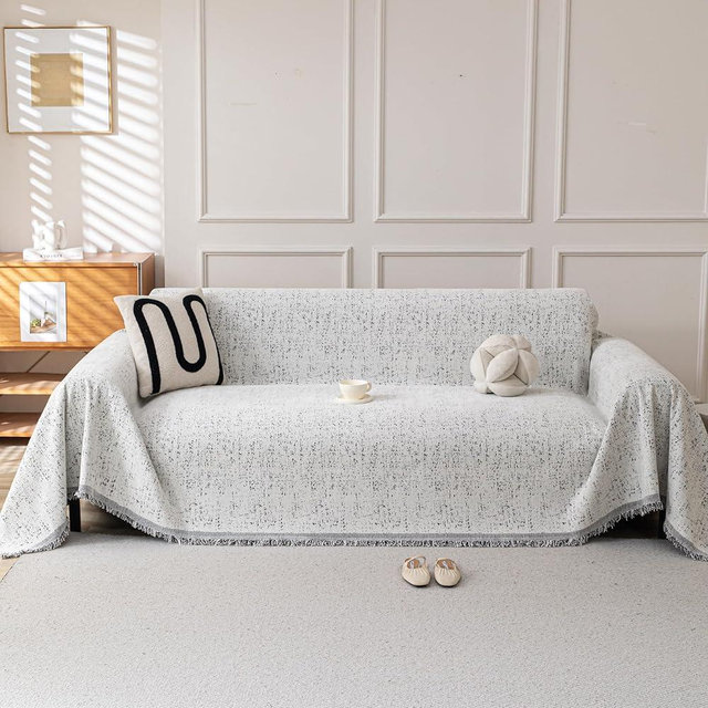 KaviKon Couch Cover for Dogs, Boho Sofa Covers for 3 Cushion Couch, Chenille Slipcover for Pets Washable, L-Shape Sectional Couch Loveseat Cover Soft Throw Blankets with Tassels(71x134,Speckled Grey)