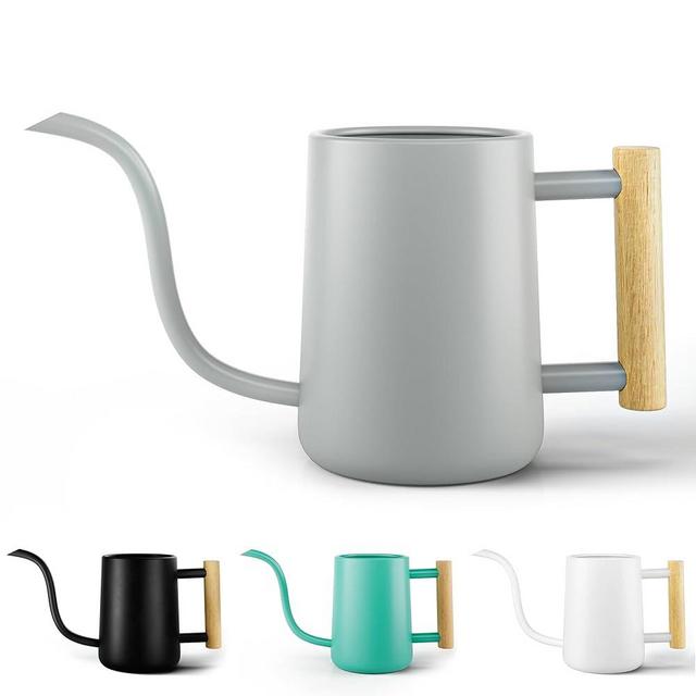 35 oz Metal Small Indoor Watering Can with Long Spout & Real Wood Handle for House Plants, Succulents, Cacti & Seedlings - Gray Long Spout Watering Can Indoor Plants - Stylish, Gentle Flow, No Spills