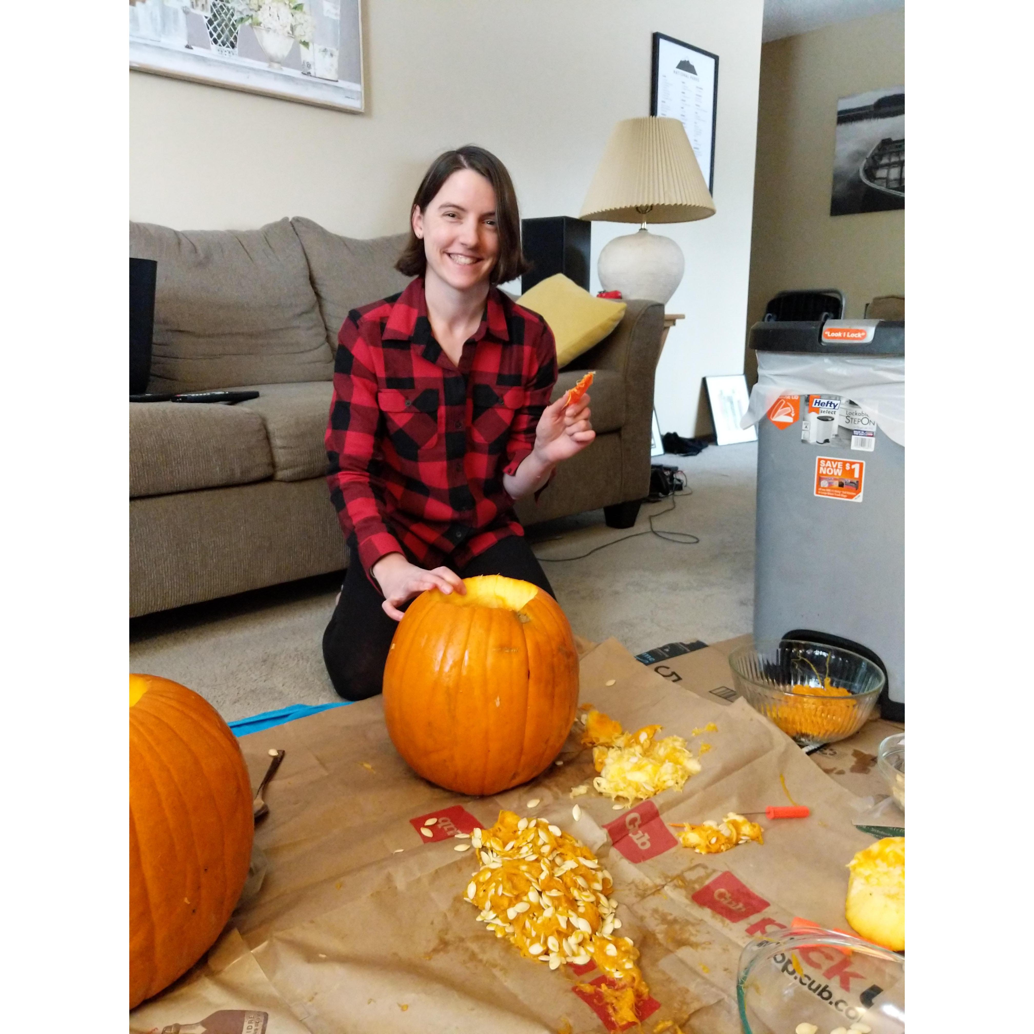 First time carving pumpkins together