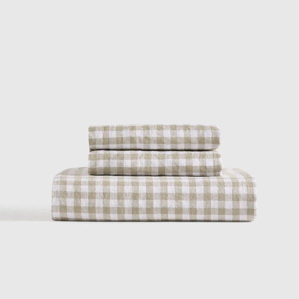 European Linen Gingham Fitted Sheet Set - Willowleaf