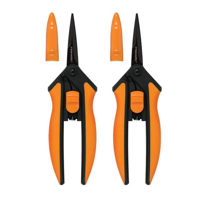Fiskars 399241-1002 Micro-Tip Pruning Snips, Non-Stick Blades, 2 Count, Orange