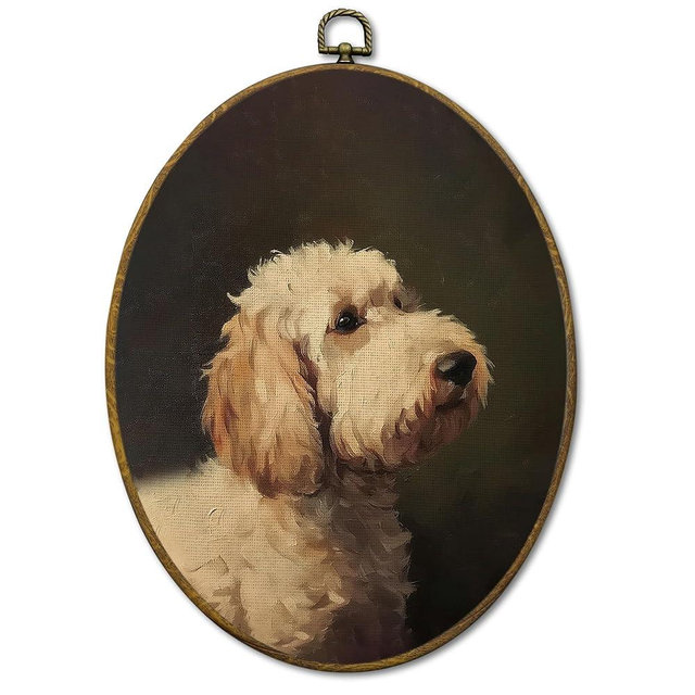 Mcehtle Vintage Poodle Wall Art Decor, Moody Rustic Poodle Dog Lover Gift Framed Canvas Prints 8.6x11.4, Countryside Cottagecore Decor for Farmhouse Cabin Gallery Wall Hanging Artwork Decorations