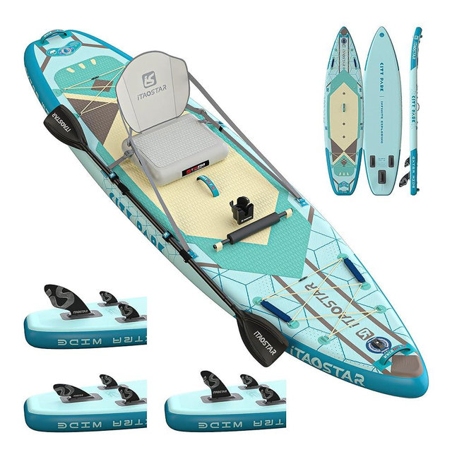 iTAOSTAR City Park 12'×35" Extra Wide Paddle Board with Seat, One-Stop Premium SUP Board Gears, Tailored 5 Fins, Stable Inflatable Stand Up Paddle Boards for Youth/Adults of All Levels