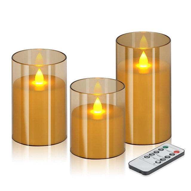 wemarry Flameless Candles 4" 5" 6" Set of 3 Acrylic Glass Pillars 3" Diameter Battery Operated Flickering Candles Include Remote with Timer for Home Decor Wedding Festival Cafe Restaurant Decor