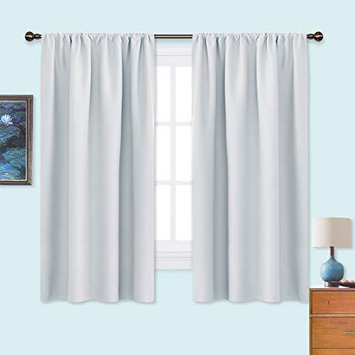 NICETOWN White Bedroom Curtain Panels - Window Treatment Thermal Insulated Rod Pocket Room Darkening Curtains/Drapes for Bedroom (2 Panels, 42 by 63, Platinum - Greyish White)