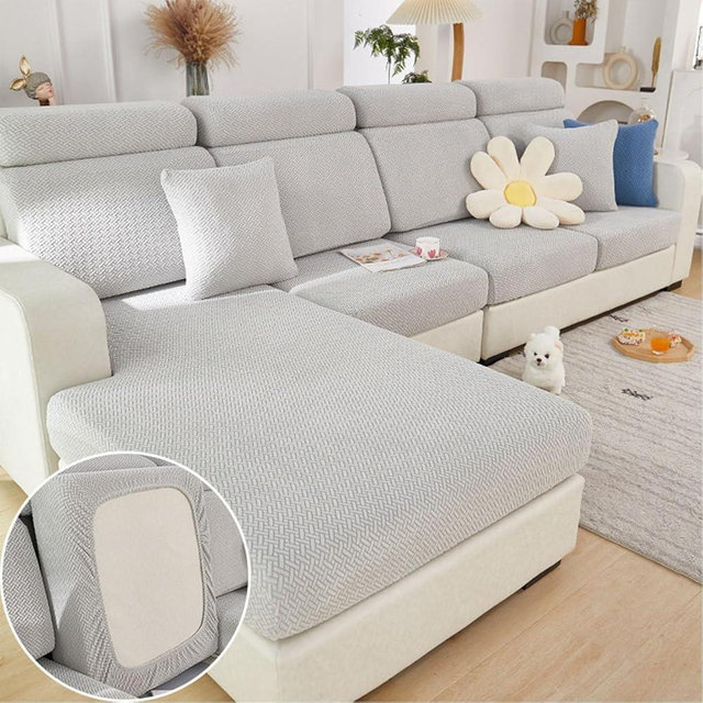 Disayu Sofa Covers Couch Covers for Sofa Pet Friendly Couch Cushion Covers Universal Sofa Covers Washable Stretch Slipcovers for Sectional Sofa (Texture Light Gray, 2 Seats + Chaise Cover)