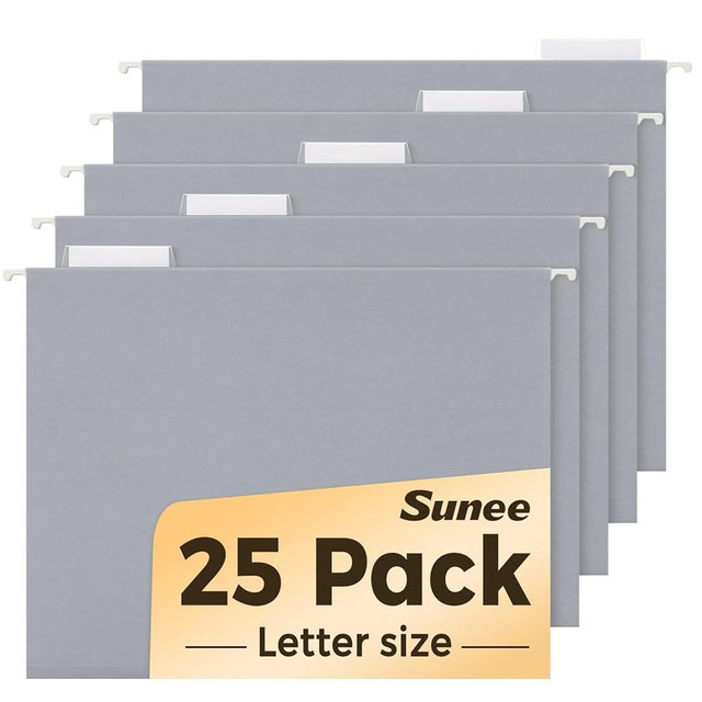 SUNEE 25 Pack Hanging File Folders, Gray Folders, Hanging File Folders Letter Size with 1/5-cut Tabs, Stay Organized for Your Home and Office Bulk File and Documents