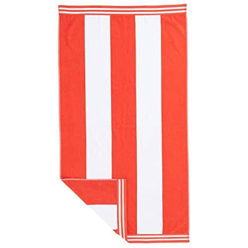 SUPERIOR Cabana Stripe Collection Beach Towel, 34" x 64", Coral