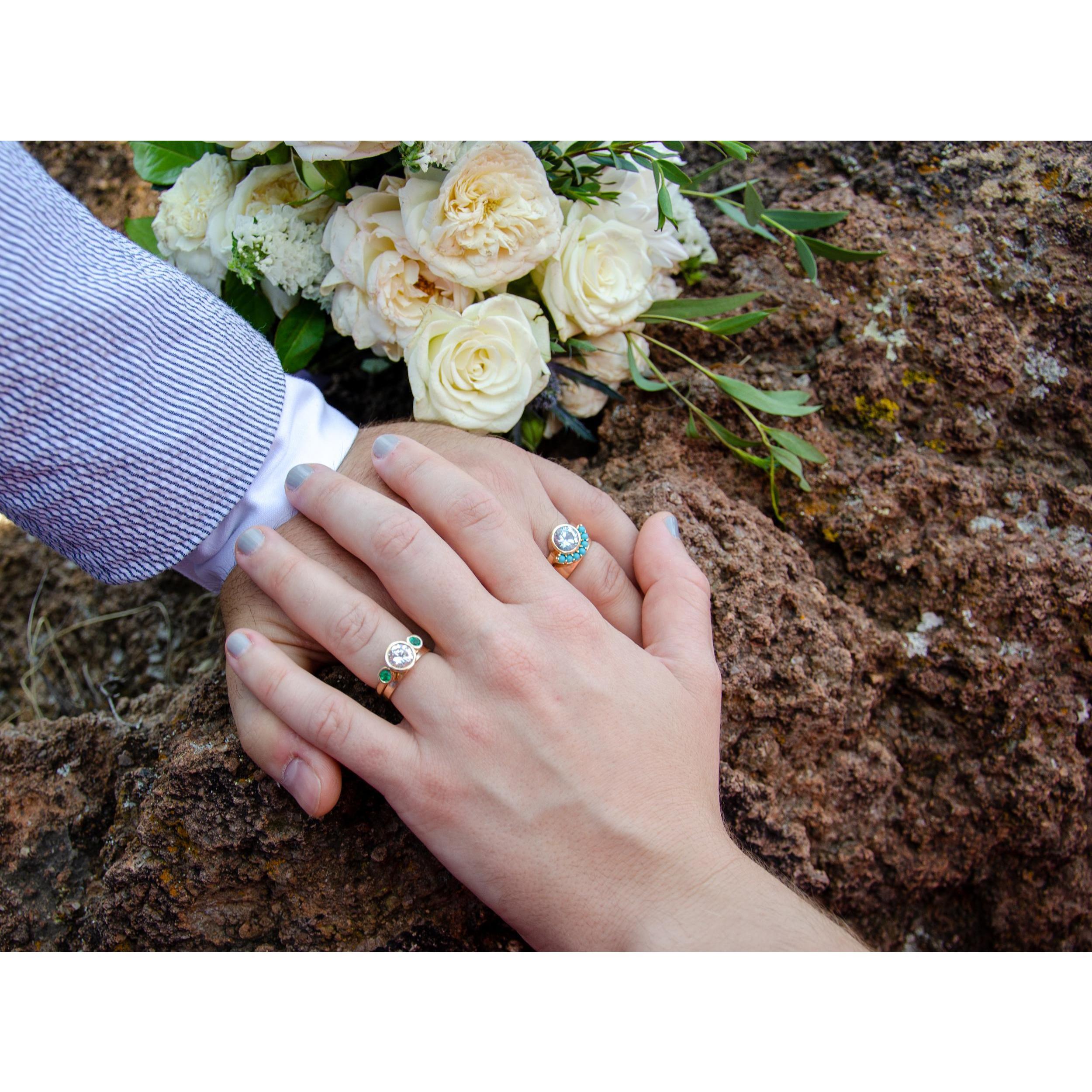 We had our rings custom made to feature each other's birthstones!