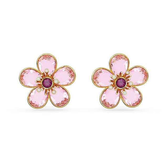 Swarovski Florere Necklace and Earrings Collection, Pink Crystals, Yellow Crystals, Gold Tone Metal Finish
