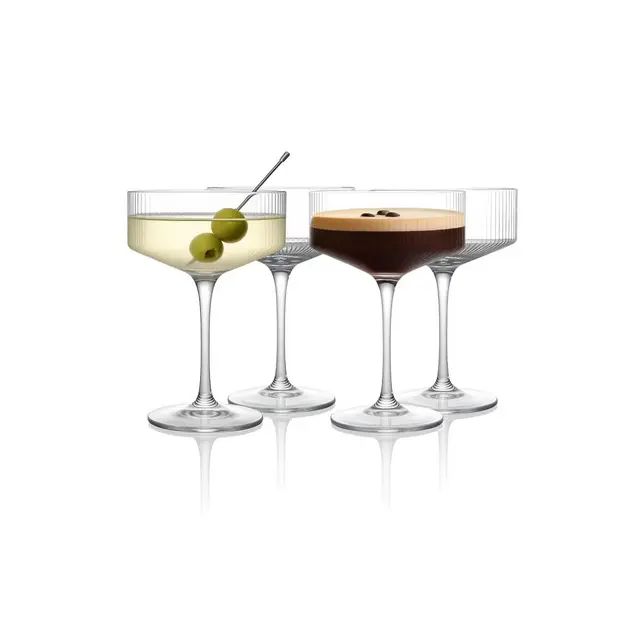 LEMONSODA Clear Ribbed Martini Coupe Glass - 9.5oz 4 Piece Set