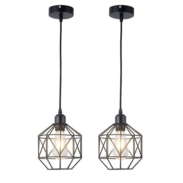 Femony Pendant Lights,Pendant Lighting for Kitchen Island,Geometric Design,Rustic Hanging Light Fixtures for Dinning Room,Bathroom(2 Pack)