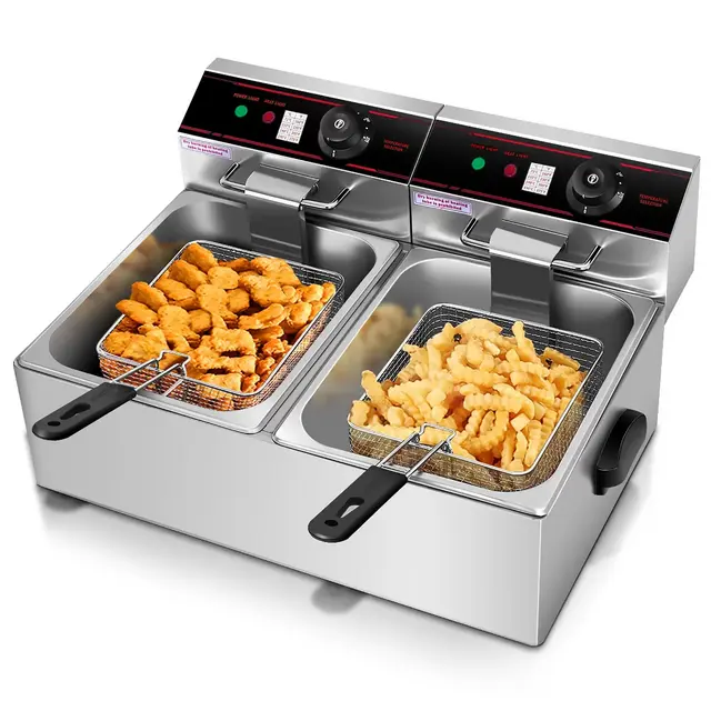 Costway 3400W Electric Countertop Deep Fryer Dual Tank Home Restaurant Steel