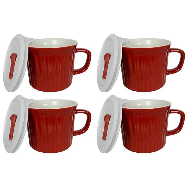 Corningware 20 Ounce Tomato Red Meal Mug With Vented Lid � 4 Pack