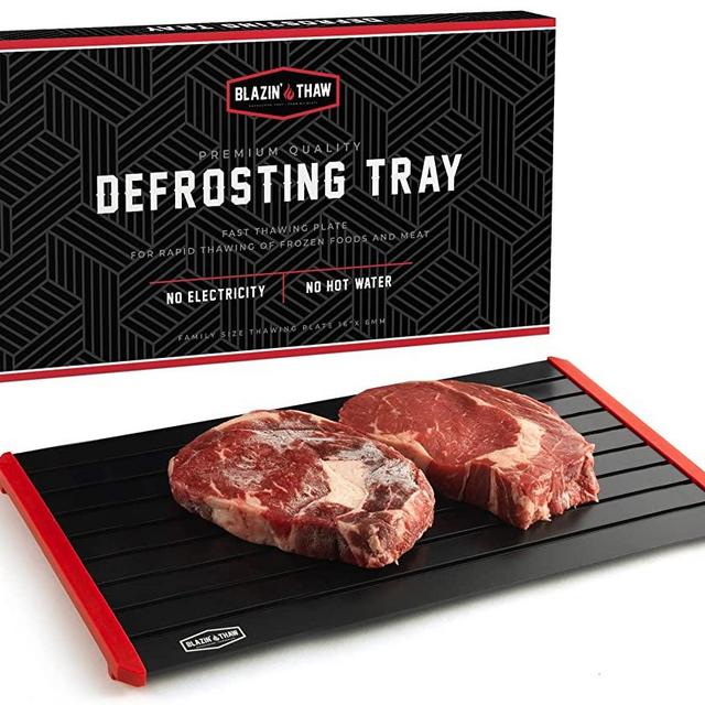 Blazin’ Thaw 16” Family-Size Defrosting Tray | Aluminium Plate for Thawing Frozen Meats and Food | Natural Thawing Process | Silicone No-Drip Edges | No Microwaves, No Cold/Warm Water Required |