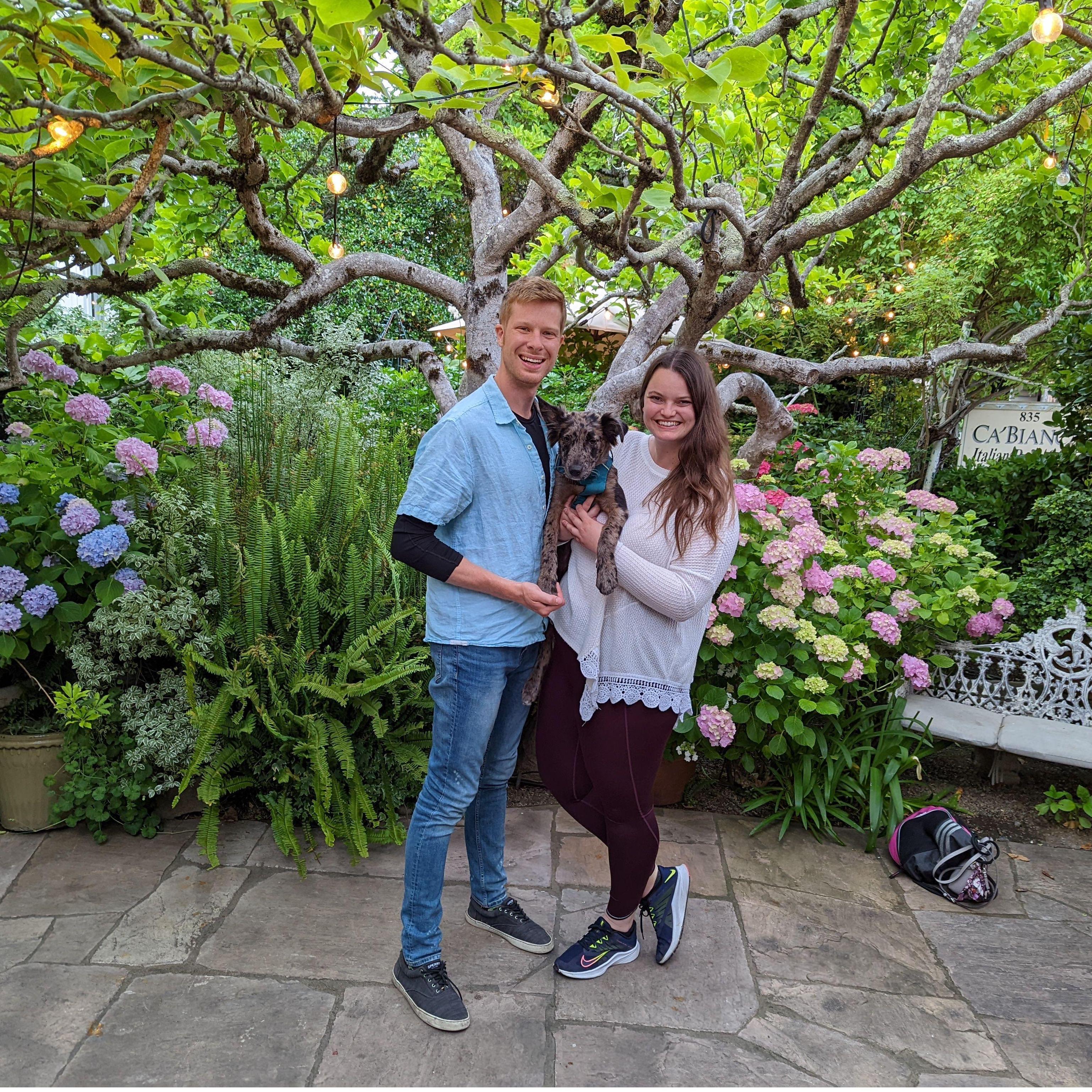 Wine tasting trip with Pinot to Sonoma, CA. Fun fact - Matt had the engagement ring with him all day! He decided to wait until San Diego!