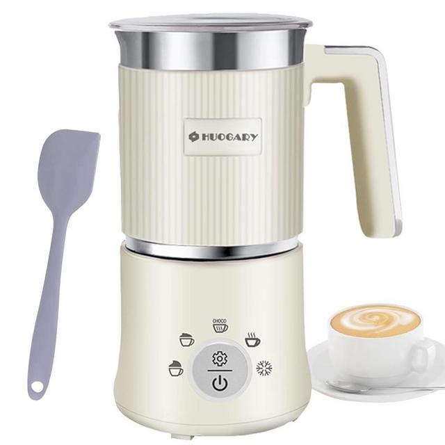 Huogary Electric Milk Frother and Steamer - 4 In 1 Hot and Cold Foam Maker, 10.1-ounce Large Capacity,Automatic Milk Warmer for Lattes, 120V (Beige)