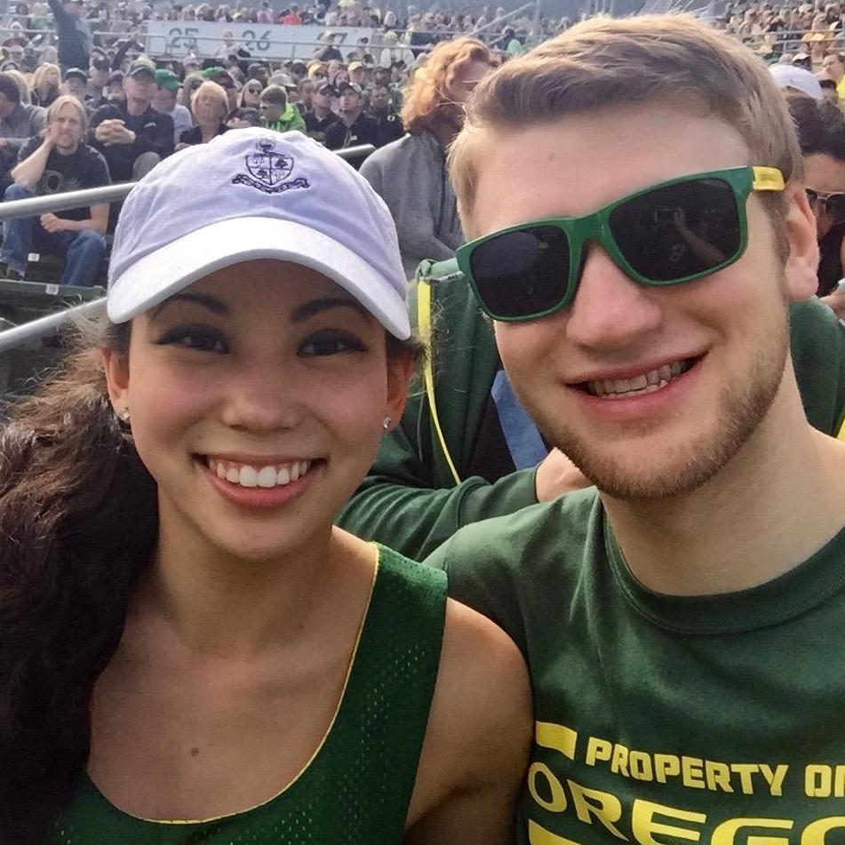 At one of many University of Oregon football games (our Almer mater!) Go Ducks!