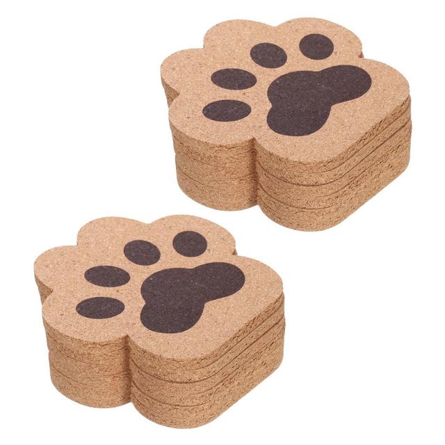 Unique Bargains Wine Glass Cup Round Cat Paw Shape Cork Coasters 4.72 inch Brown 12 Pcs