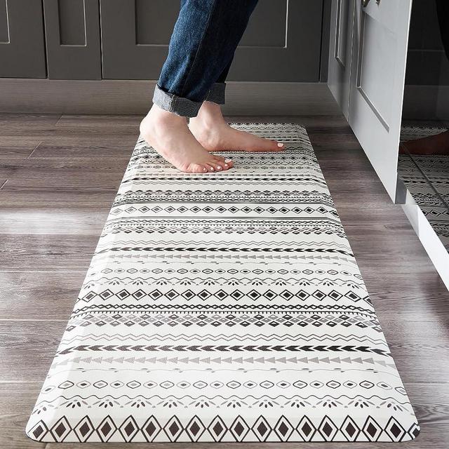 KOKHUB Boho Kitchen Mat, Farmhouse Cushioned Kitchen Rugs, Anti-Fatigue Non-Slip Kitchen Floor Mats, Stain Resistant Mats for Home, Office, Sink, Laundry-17.3" x60-1/2 Inch-Boho White