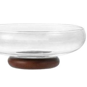 Modern Glass Fruit Bowl With Wood Pedestal – Decorative Pedestal Salad Bowl for Dining and Entertaining