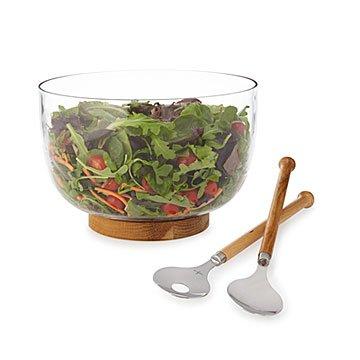Salad Bowl Serving Set with Oak Base