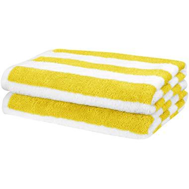 AmazonBasics Cabana Stripe Beach Towel - Pack of 2, Yellow