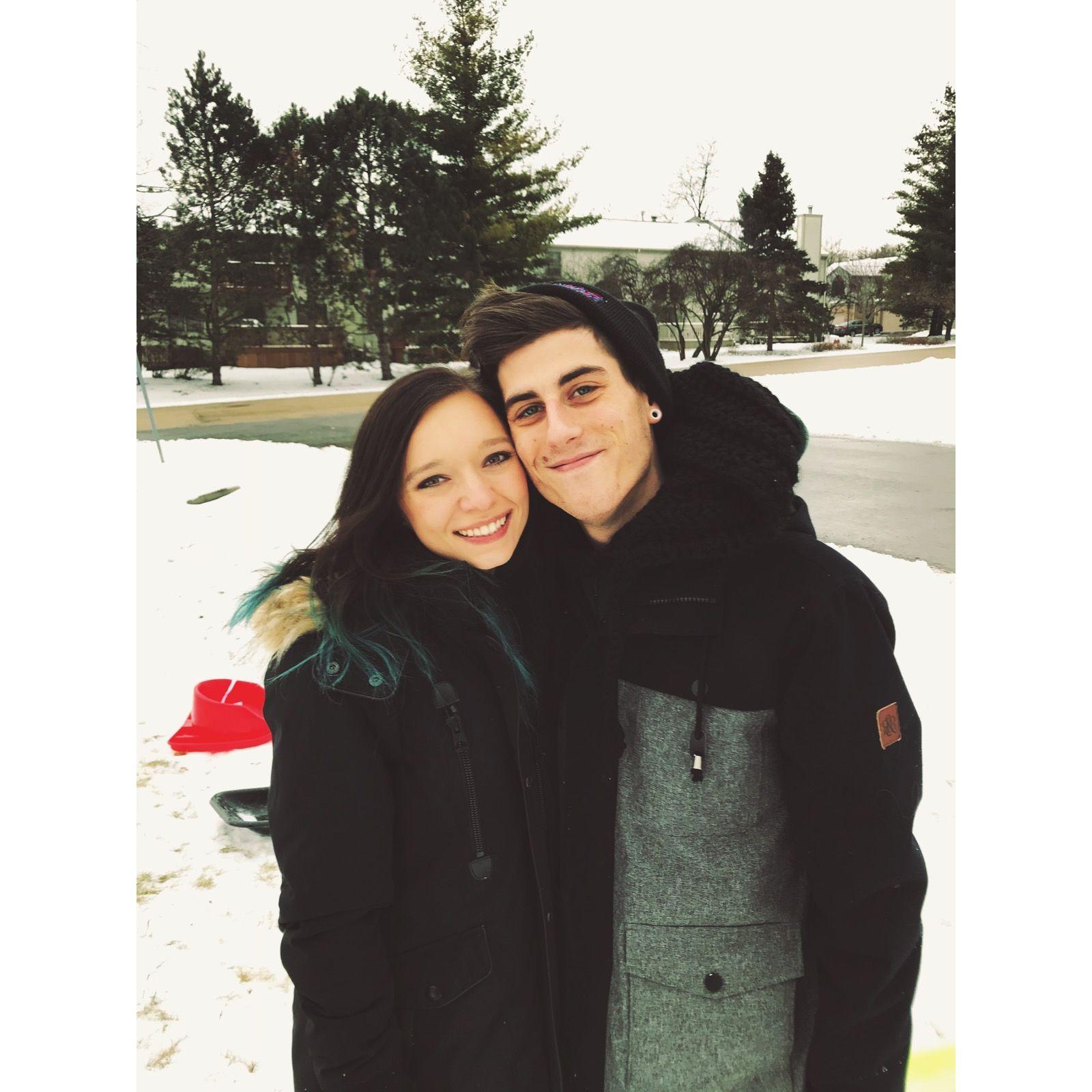 First time sledding! We LOVE snow!!!