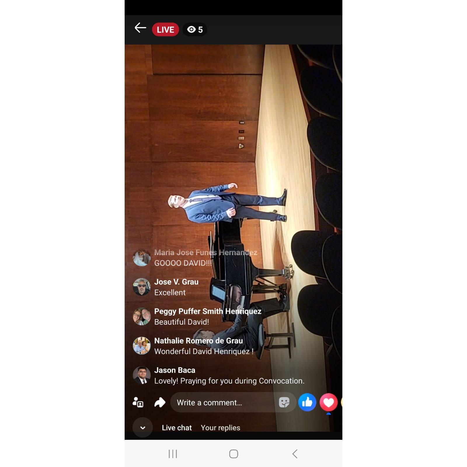 David performed a successful Senior Recital and it was livestreamed for all our family members and friends who couldn't make it.